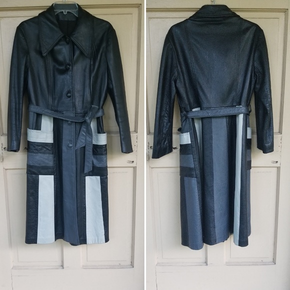 Vintage Jackets & Blazers - Vintage Patchwork Leather Trench Coat